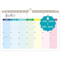 Calendrier 2026 Mural Coloré 31 x 21cm Familial Calendrier 2025 2026 Scolaire 18 mois Septembre 2025 à Décembre 2026 Mensuel Pro