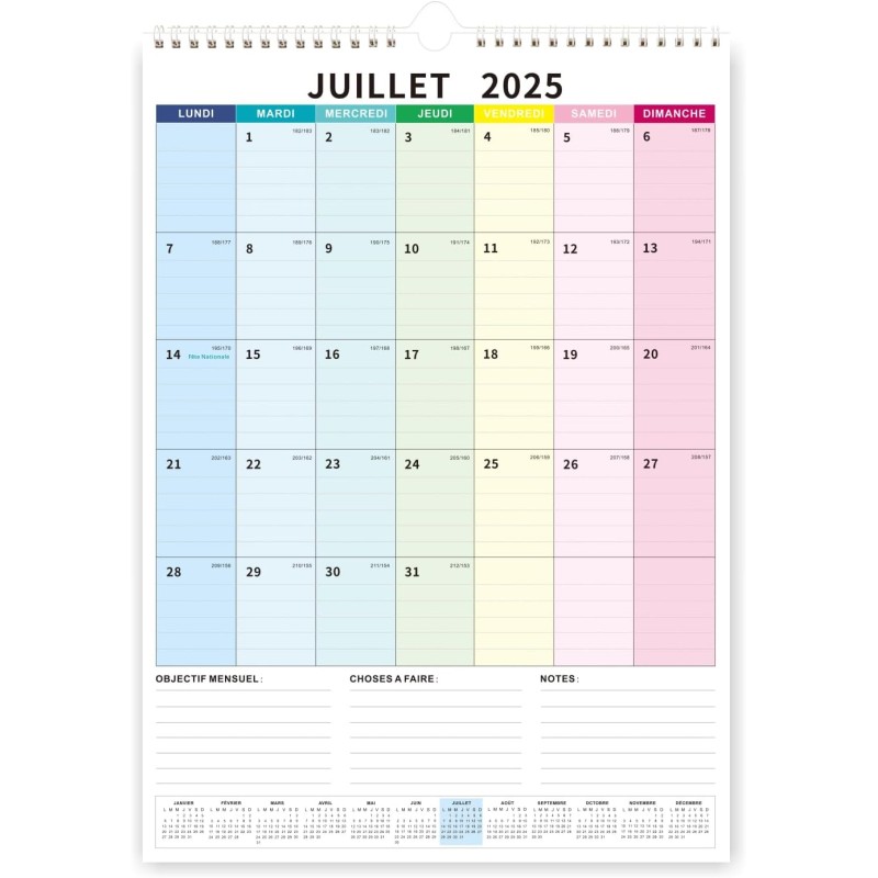 Calendrier 2026 Mural Grand Format Coloré Calendrier Familial Juillet‌ 2025 à Dec. 2026 Mensuel Famille Organisée Planificateur 