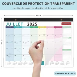 Calendrier 2026 Mural Grand Coloré Avec Couverture Imperméable Calendrier Familial Juil. 2025 à Déc.‌ 2026 Planificateur Organis