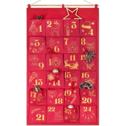 DPKOW Paillettes Tissu Calendrier de l'Avent à Remplir Soit Même, Or Rouge Vide Calendrier de l'Avent a Faire Bricolage Calendri