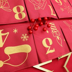 DPKOW Paillettes Tissu Calendrier de l'Avent à Remplir Soit Même, Or Rouge Vide Calendrier de l'Avent a Faire Bricolage Calendri