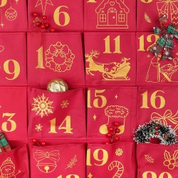 DPKOW Paillettes Tissu Calendrier de l'Avent à Remplir Soit Même, Or Rouge Vide Calendrier de l'Avent a Faire Bricolage Calendri