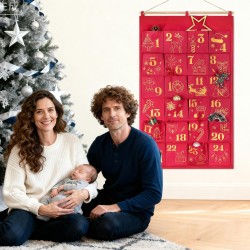 DPKOW Paillettes Tissu Calendrier de l'Avent à Remplir Soit Même, Or Rouge Vide Calendrier de l'Avent a Faire Bricolage Calendri