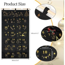 DPKOW Brodé Tissu Calendrier de l'Avent à Remplir, Noir Or Vide Calendrier de l'Avent a Faire Soi Même Calendriers de Noël Reuti