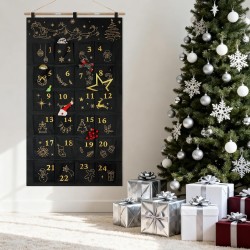 DPKOW Brodé Tissu Calendrier de l'Avent à Remplir, Noir Or Vide Calendrier de l'Avent a Faire Soi Même Calendriers de Noël Reuti