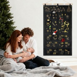 DPKOW Brodé Tissu Calendrier de l'Avent à Remplir, Noir Or Vide Calendrier de l'Avent a Faire Soi Même Calendriers de Noël Reuti