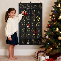DPKOW Brodé Tissu Calendrier de l'Avent à Remplir, Noir Or Vide Calendrier de l'Avent a Faire Soi Même Calendriers de Noël Reuti