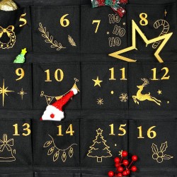 DPKOW Brodé Tissu Calendrier de l'Avent à Remplir, Noir Or Vide Calendrier de l'Avent a Faire Soi Même Calendriers de Noël Reuti