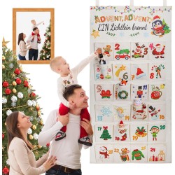 DPKOW Deutsch 24 Adventskalender zum Befüllen Stoff, 1 BIS 24 Zahlen Adventskalender Hängende Tüten für Kinder Weihnachten Gesch