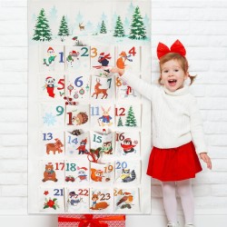 DPKOW Hiver Animaux Calendrier de l'Avent à Remplir Soit Même, Vide Calendrier de l'Avent Tissu DIY Calendriers de Noël pour Cad