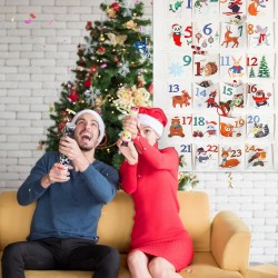 DPKOW Hiver Animaux Calendrier de l'Avent à Remplir Soit Même, Vide Calendrier de l'Avent Tissu DIY Calendriers de Noël pour Cad