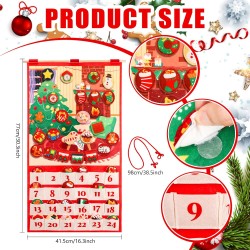 DPKOW Calendrier de l'Avent 2025 de Noël en Feutre avec 24 Poches et Un Poteau, Calendrier de l'Avent à Remplir avec 24 Deco Noe