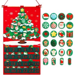 DPKOW 2025 Calendrier de l'Avent de Sapin de Noël en Feutre avec 24 Pochettes et un Poteau, Calendrier de l'Avent à Remplir avec
