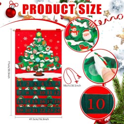 DPKOW 2025 Calendrier de l'Avent de Sapin de Noël en Feutre avec 24 Pochettes et un Poteau, Calendrier de l'Avent à Remplir avec
