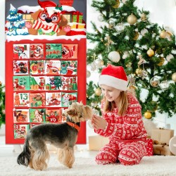 DPKOW Calendrier de l'Avent Chien 2025, calendrier de l'Avent à remplir en tissu réutilisable avec 24 poches & poteau, calendrie