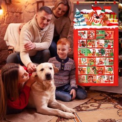 DPKOW Calendrier de l'Avent Chien 2025, calendrier de l'Avent à remplir en tissu réutilisable avec 24 poches & poteau, calendrie