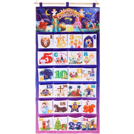 DPKOW Calendrier de l'Avent 2025, calendrier de l'Avent de Noël en tissu réutilisable avec 24 poches & poteau, décorations de No