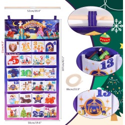 DPKOW Calendrier de l'Avent 2025, calendrier de l'Avent de Noël en tissu réutilisable avec 24 poches & poteau, décorations de No