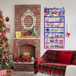 DPKOW Calendrier de l'Avent 2025, calendrier de l'Avent de Noël en tissu réutilisable avec 24 poches & poteau, décorations de No