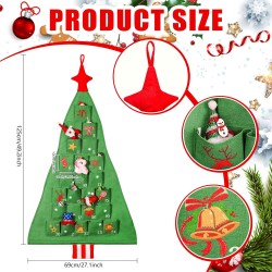 DPKOW 2025 Calendrier de l'Avent pour sapin de Noël à remplir Tissu, 125 x 69 cm Calendrier de l'Avent Tapisserie à suspendre Ré