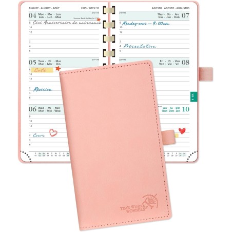 POPRUN Agenda De poche 2025 2026 Semainier 16,5 x 9 cm D'Août 2025 à Déc 2026 - Petit Planner Scolaire 17 Mois avec Couverture S