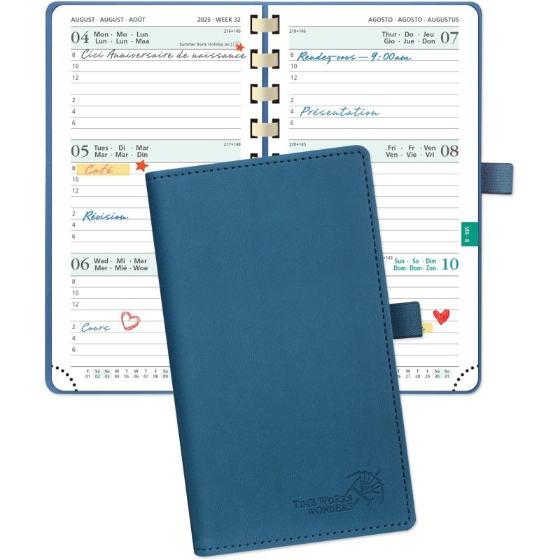 POPRUN Agenda De poche 2025 2026 Semainier 16,5 x 9 cm D'Août 2025 à Déc 2026 - Petit Planner Scolaire 17 Mois avec Couverture S