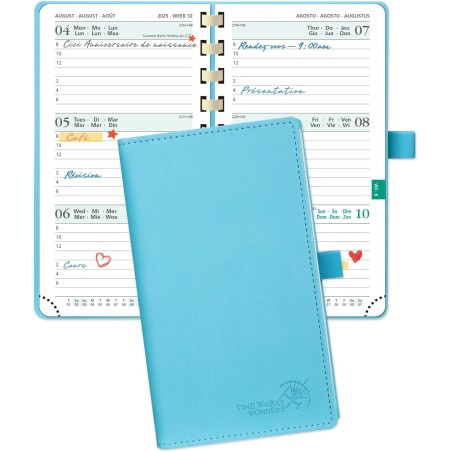 POPRUN Agenda De poche 2025 2026 Semainier 16,5 x 9 cm D'Août 2025 à Déc 2026 - Petit Planner Scolaire 17 Mois avec Couverture S