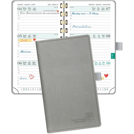 POPRUN Agenda Scolaire Calendrier De poche 2025 2026 Semainier 16,5 x 9 cm D'Août 2025 à Déc 2026 - Petit Planner 17 Mois avec C