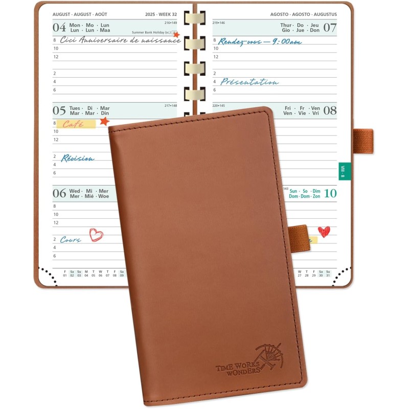 POPRUN Agenda De poche 2025 2026 Semainier 16,5 x 9 cm D'Août 2025 à Déc 2026 - Petit Planner Scolaire 17 Mois avec Couverture S