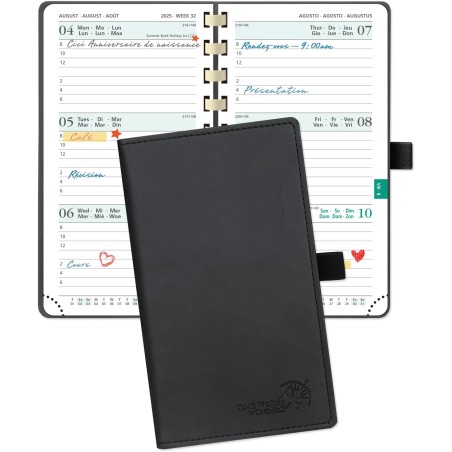 POPRUN Agenda De poche 2025 2026 Semainier 16,5 x 9 cm D'Août 2025 à Déc 2026 - Petit Planner Scolaire 17 Mois avec Couverture S