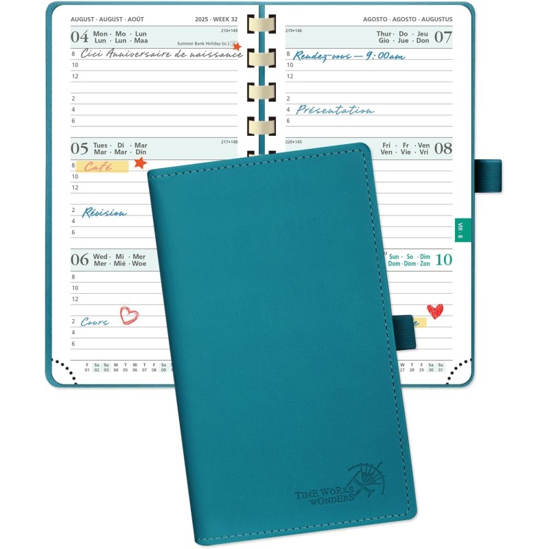 POPRUN Agenda De poche 2025 2026 Semainier 16,5 x 9 cm D'Août 2025 à Déc 2026 - Petit Planner Scolaire 17 Mois avec Couverture S