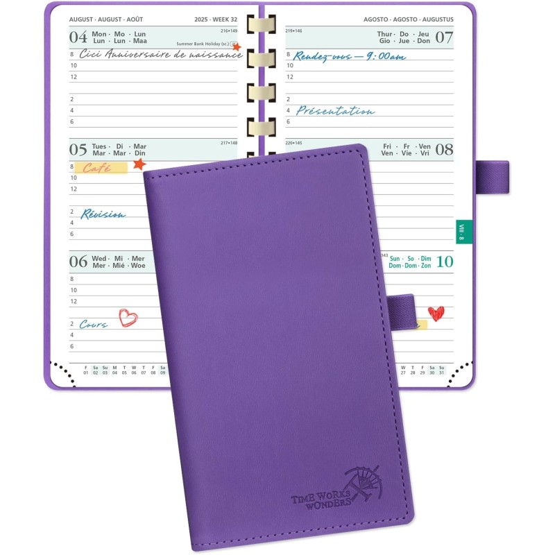 POPRUN Agenda De poche 2025 2026 Semainier 16,5 x 9 cm D'Août 2025 à Déc 2026 - Petit Planner Scolaire 17 Mois avec Couverture S
