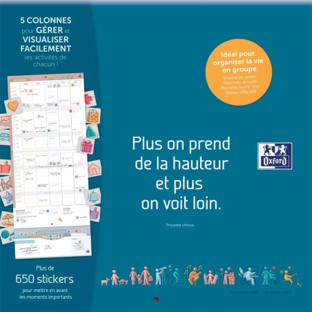 Calendrier Oxford Famille Scolaire 16 Mois 30x30cm 1 Mois sur 2 Pages Année 2025-2026 Bleu