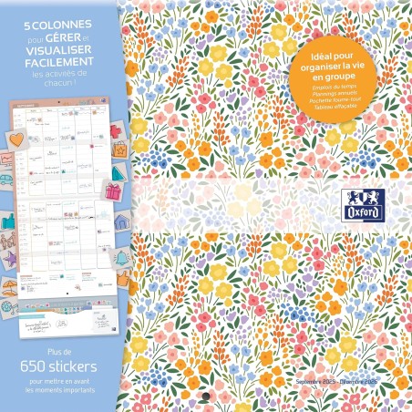 Calendrier Oxford Flowers Scolaire 16 Mois 30x30cm 1 Mois sur 2 Pages Année 2025-2026 Assorti