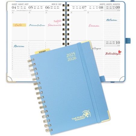 POPRUN Agenda 2025 2026 Semainier 21 x 16,5cm D'Août 2025 à Déc 2026, Planner Vertical Scolaire 17 Mois avec Couverture Rigide S