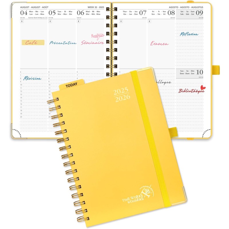 POPRUN Agenda 2025 2026 Semainier 21 x 16,5cm D'Août 2025 à Déc 2026, Planner Vertical Scolaire 17 Mois avec Couverture Rigide S