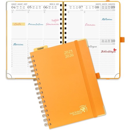 Poprun agenda 2025 2026 semainier 21 x 16,5cm d'août 2025 à déc 2026, planner vertical scolaire 17 mois avec couverture rigide s