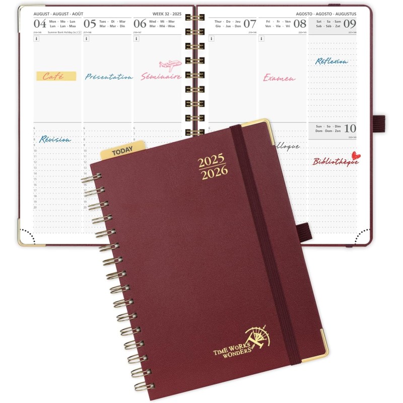 POPRUN Agenda 2025 2026 Semainier 21 x 16,5cm D'Août 2025 à Déc 2026, Planner Vertical Scolaire 17 Mois avec Couverture Rigide S