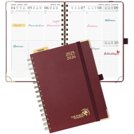 POPRUN Agenda 2025 2026 Semainier 21 x 16,5cm D'Août 2025 à Déc 2026, Planner Vertical Scolaire 17 Mois avec Couverture Rigide S