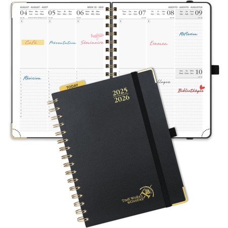 POPRUN Agenda 2025 2026 Semainier 21 x 16,5cm D'Août 2025 à Déc 2026, Planner Vertical Scolaire 17 Mois avec Couverture Rigide S