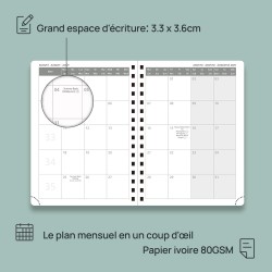 POPRUN Agenda 2025 2026 Semainier 21 x 16,5cm D'Août 2025 à Déc 2026, Planner Vertical Scolaire 17 Mois avec Couverture Rigide S