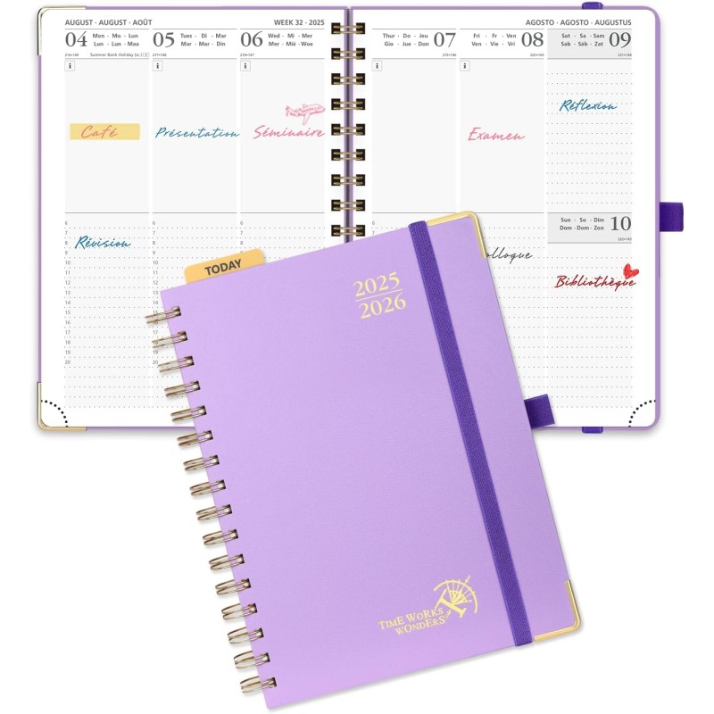POPRUN Agenda 2025 2026 Semainier 21 x 16,5cm D'Août 2025 à Déc 2026, Planner Vertical Scolaire 17 Mois avec Couverture Rigide S