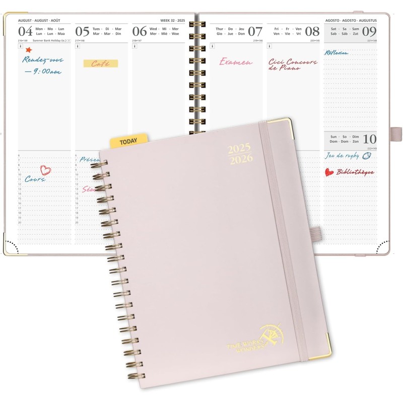 POPRUN Agenda 2025 2026 Semainier 25,5 x 21,5cm D'Août 2025 à Déc 2026, Planner Vertical Scolaire 17 Mois Couverture Rigide Spir
