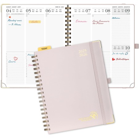 POPRUN Agenda 2025 2026 Semainier 25,5 x 21,5cm D'Août 2025 à Déc 2026, Planner Vertical Scolaire 17 Mois Couverture Rigide Spir