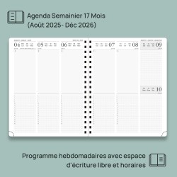 POPRUN Agenda 2025 2026 Semainier 25,5 x 21,5cm D'Août 2025 à Déc 2026, Planner Vertical Scolaire 17 Mois Couverture Rigide Spir