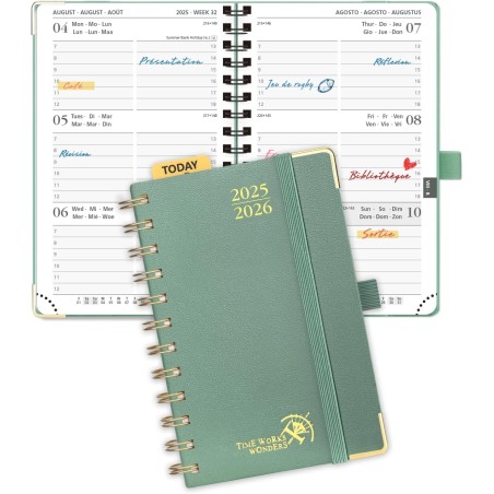 POPRUN Agenda De poche 2025 2026 A6 Semainier 16 x 10,5 cm D'Août 2025 à Déc 2026, Petit Planner Scolaire 17 Mois avec Couvertur