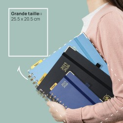 POPRUN Agenda 2025 2026 Semainier 25,5 x 21,5cm D'Août 2025 à Déc 2026, Planner Vertical Scolaire 17 Mois Couverture Rigide Spir