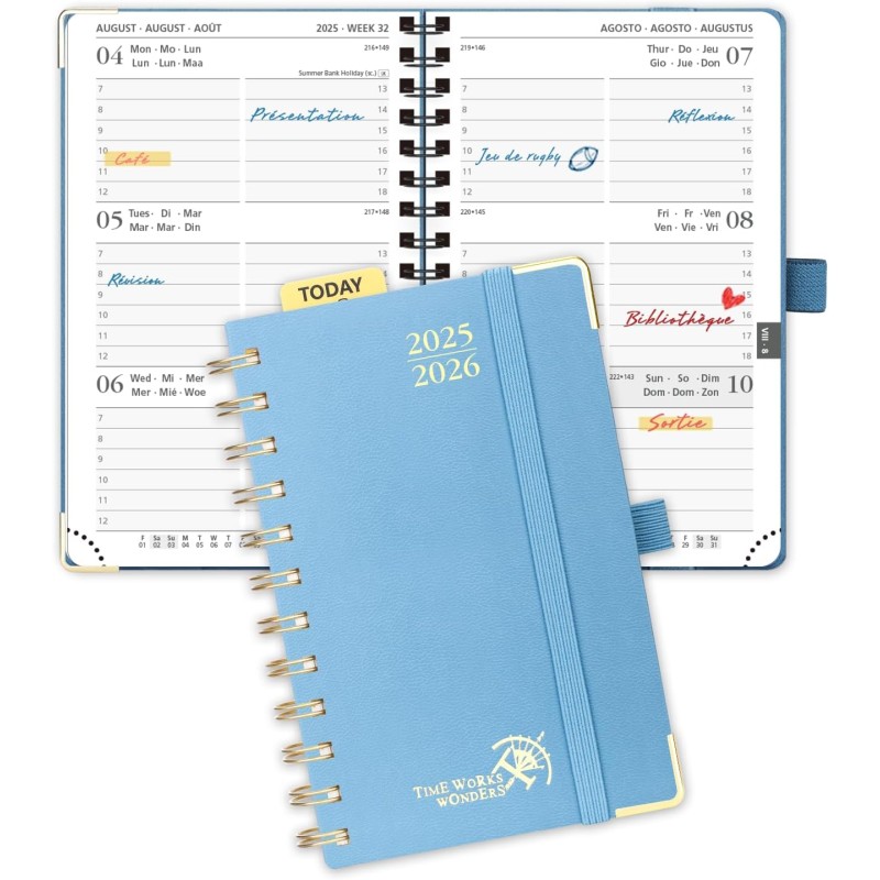 POPRUN Agenda De poche 2025 2026 A6 Semainier 16 x 10,5 cm D'Août 2025 à Déc 2026, Petit Planner Scolaire 17 Mois avec Couvertur
