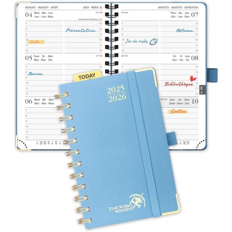 POPRUN Agenda De poche 2025 2026 A6 Semainier 16 x 10,5 cm D'Août 2025 à Déc 2026, Petit Planner Scolaire 17 Mois avec Couvertur