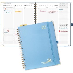 POPRUN Agenda 2025 2026 Semainier 25,5 x 21,5cm D'Août 2025 à Déc 2026, Planner Vertical Scolaire 17 Mois Couverture Rigide Spir
